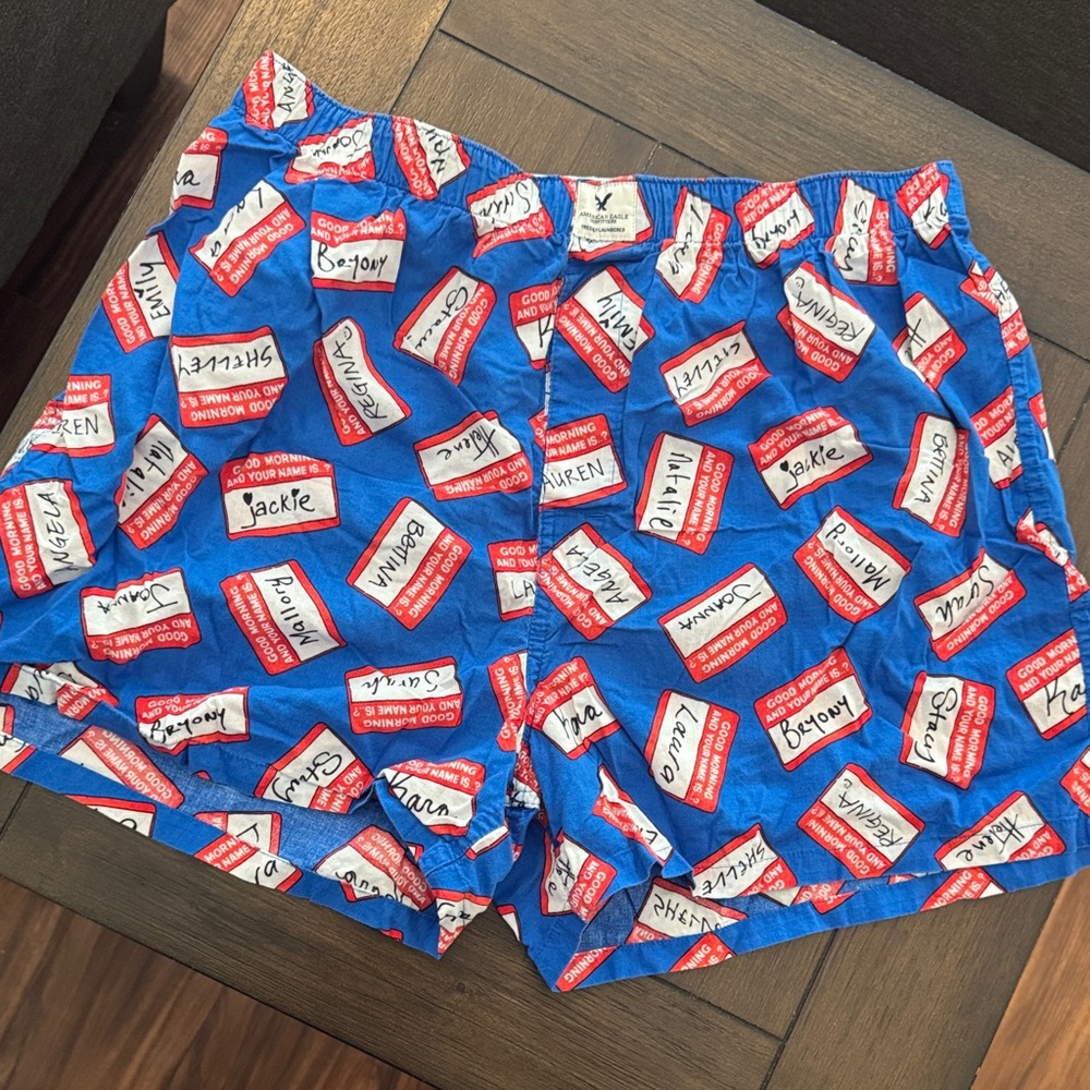 American Eagle Blue Name Tag Print Boxer Shorts